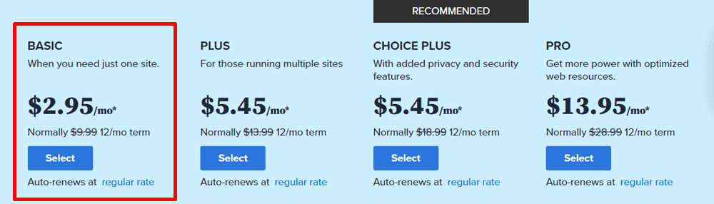 bluehost basic plan pricing
